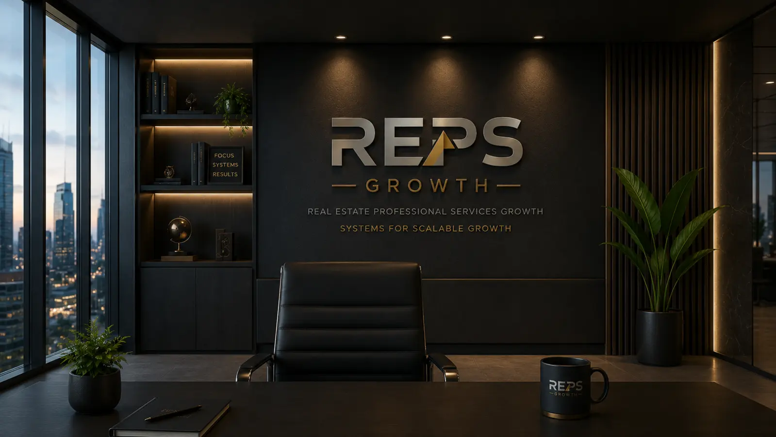 Contemporary REPS Growth office with branded wall